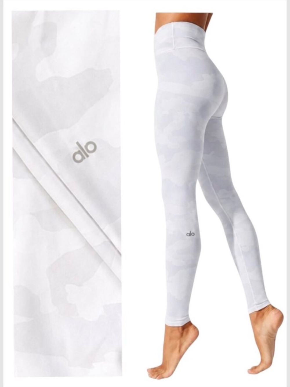 ALO Yoga High-Waist Camo Vapor Leggings - Light Gray Camo - Size Small